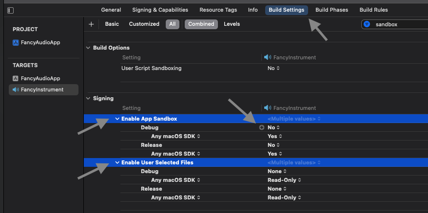 Conditional sandbox settings for macOS and iOS